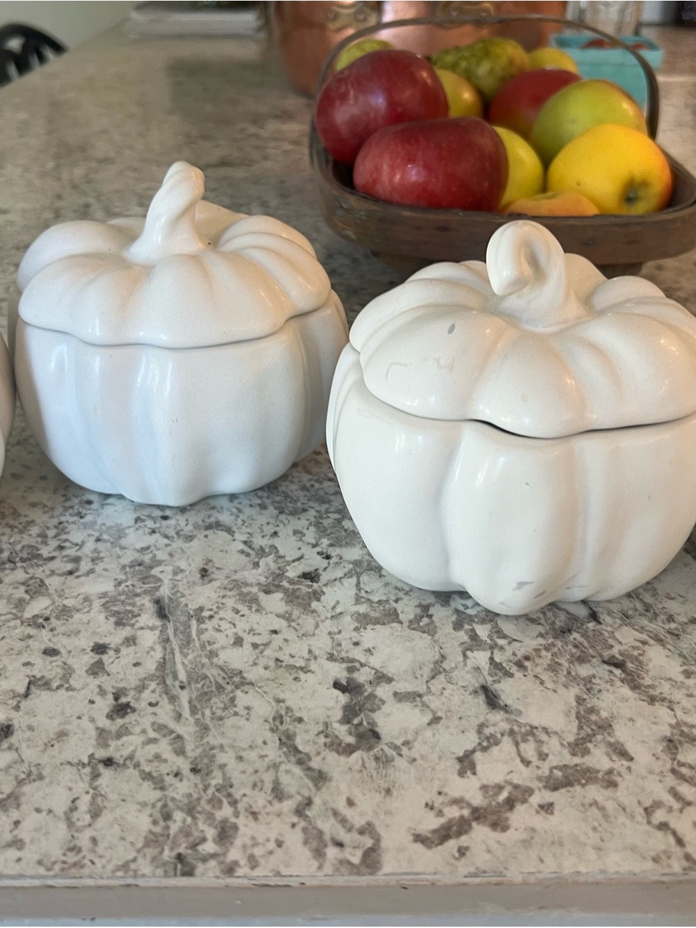 Pottery Barn White Ceramic Pumpkin Covered Bowls - Set of 4
